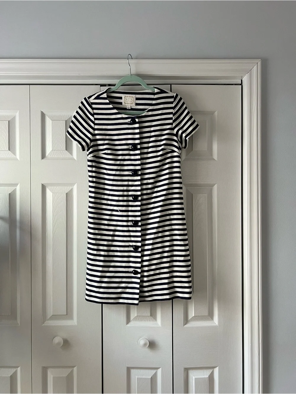 Sail to Sable Black and White Striped Short Sleeve Mini Dress